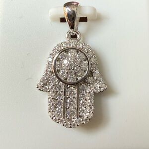 925 Sterling Silver Moissanite Hamsa Hand Pendant